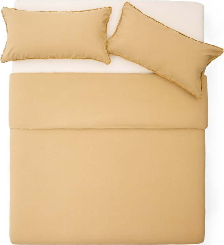 Povlečení na dvoulůžko/prodloužené z bavlněného perkálu v hořčicové barvě 260x240 cm Sifinia – Kave Home