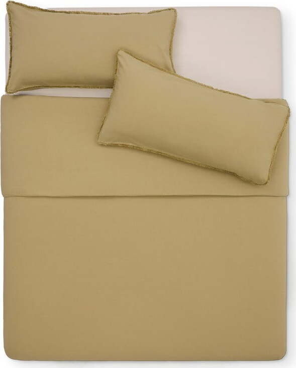 Žluté/zelené povlečení na dvoulůžko/prodloužené z bavlněného perkálu 240x220 cm Sifinia – Kave Home