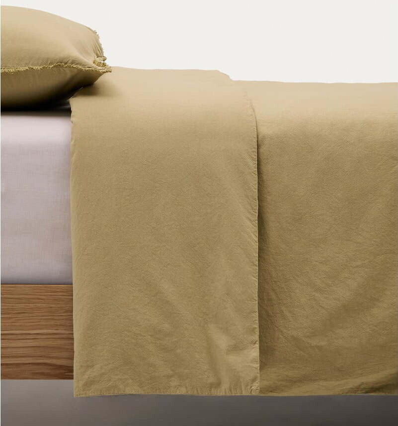 Žluté/zelené povlečení na jednolůžko/prodloužené z bavlněného perkálu 150x220 cm Sifinia – Kave Home