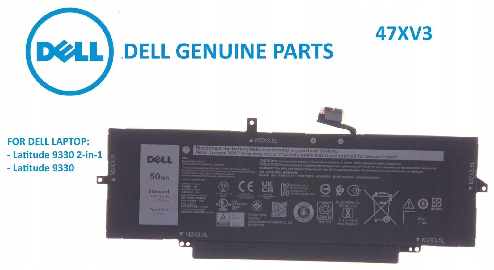 Baterie pro notebooky Dell 47XV3 Latitude 9330, Latitude 9330 2-in-1