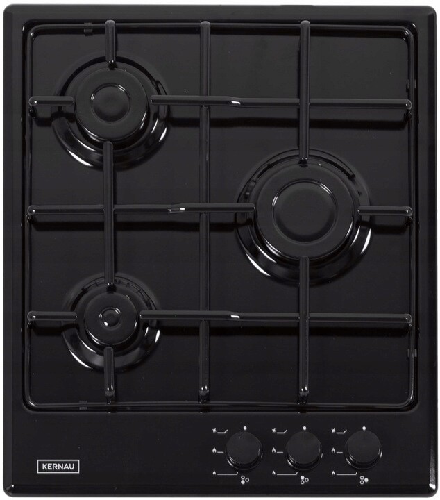 Plynová varná deska Kernau KGH4346B 45 cm, 3 pole, litinový rošt, černá matná