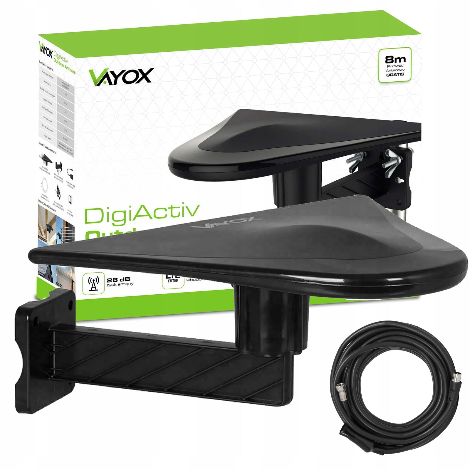 Pozemní anténa pro DVB-T2 4K MUX8 360 stupňů aktivní Lte filtr bez rušení