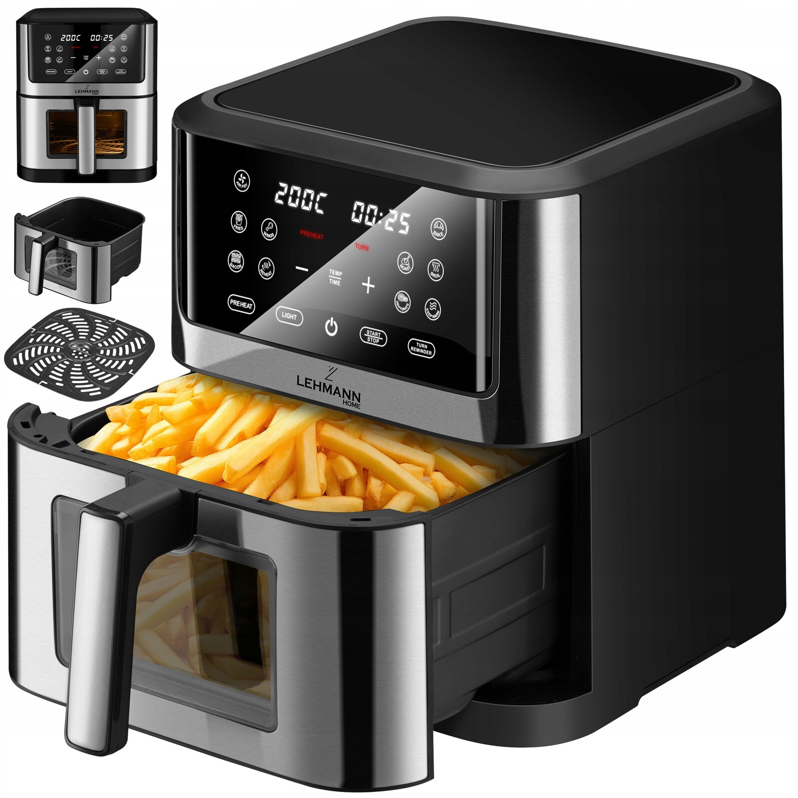 Beztuková Fritéza Airfryer Fritéza Velká 12 Programů 8 l 1800 W
