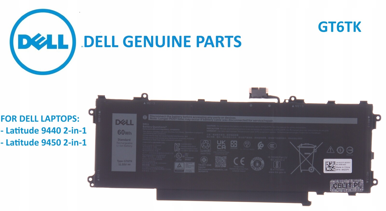 Nový Originální Akumulátor Pro Notebook Dell GT6TK Dell Latitude 9440
