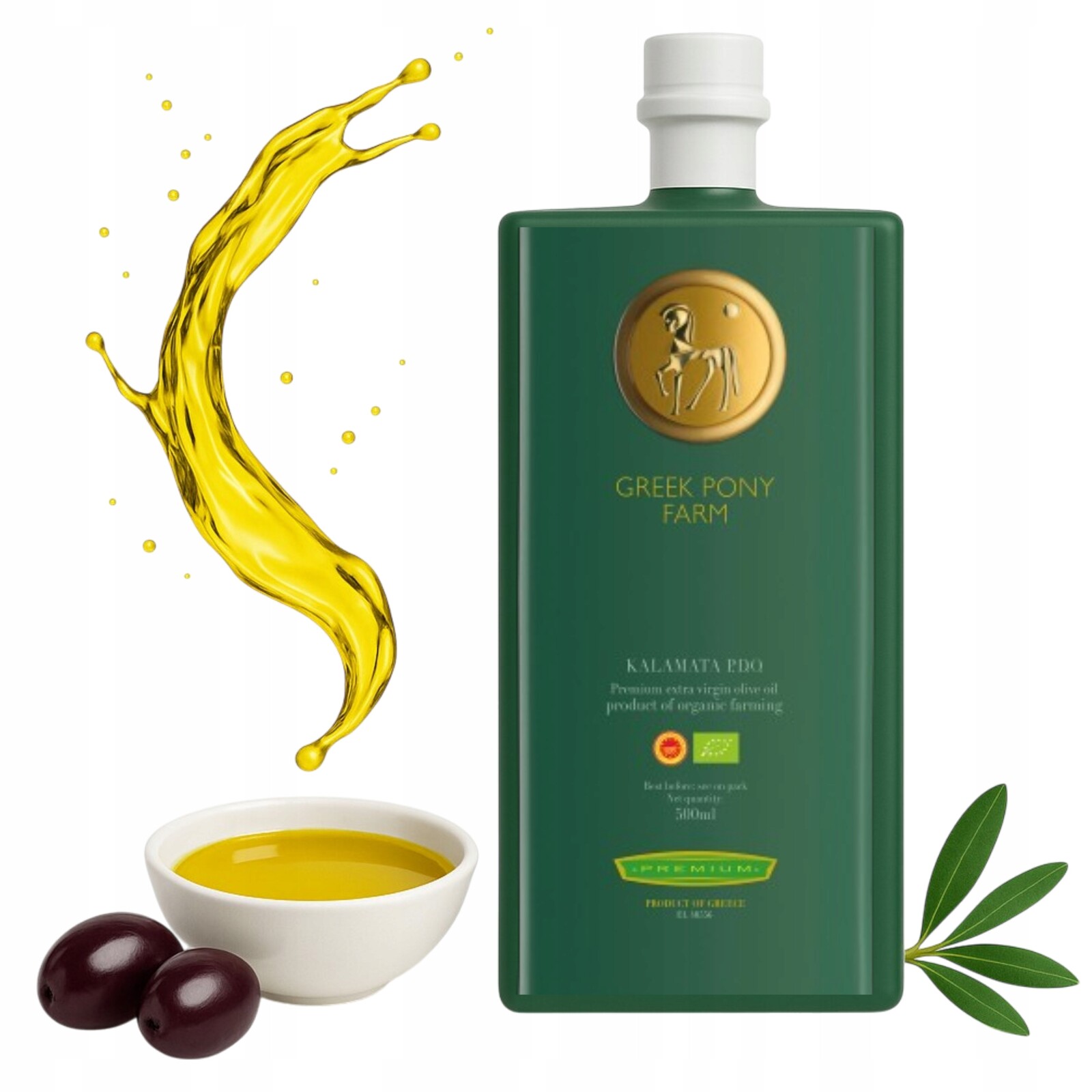 Extra Panenský Olivový Olej 500 ML – Organická Kalamata Ve Skleněné Lahvičce