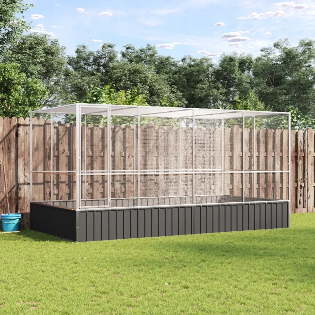 vidaXL Voliéra s nástavbou stříbrná 418 x 207 x 212 cm ocel