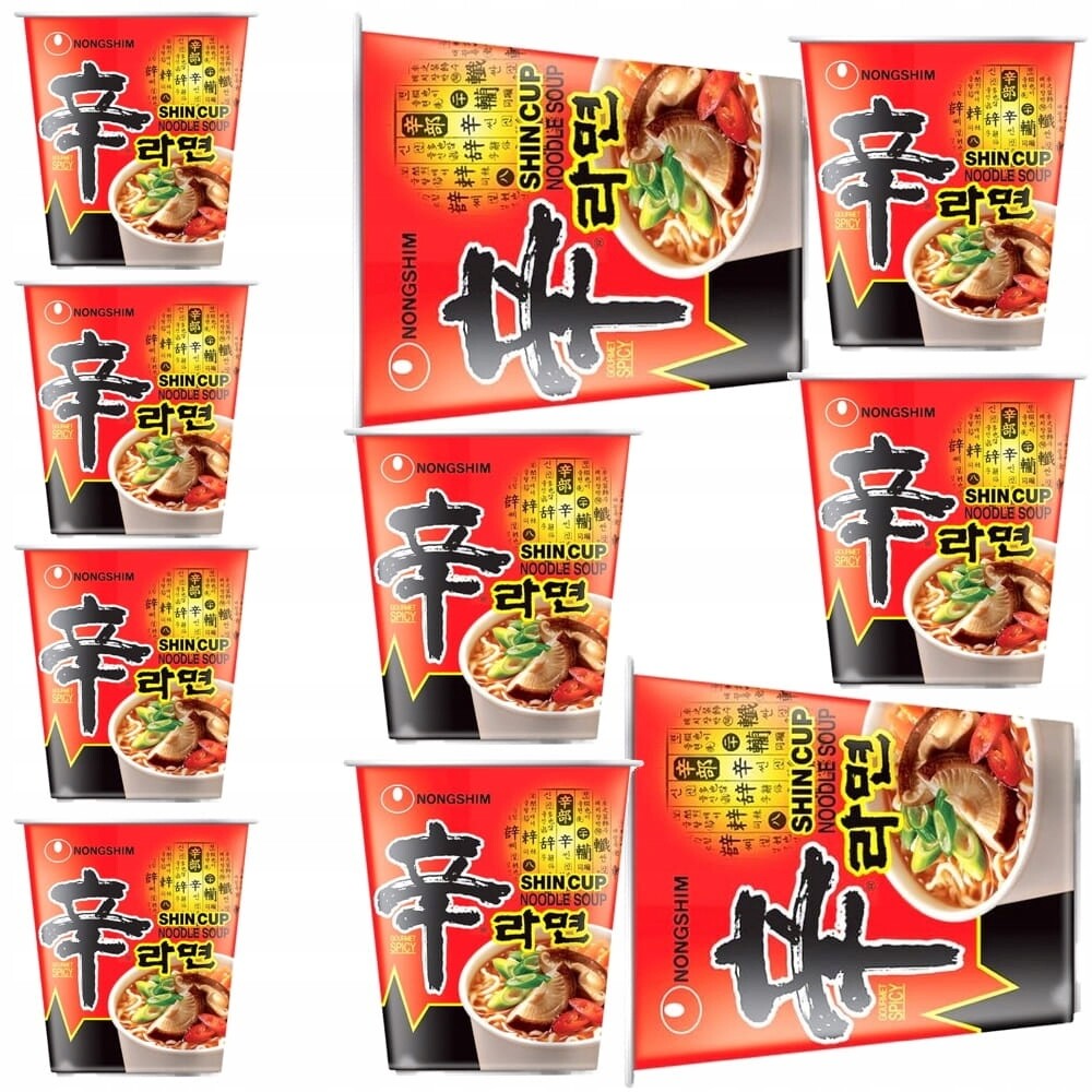 10x Korejská Instant Shin polévka Ramyun Ostrá Hot Hrnek Cup 68g Nong Shim