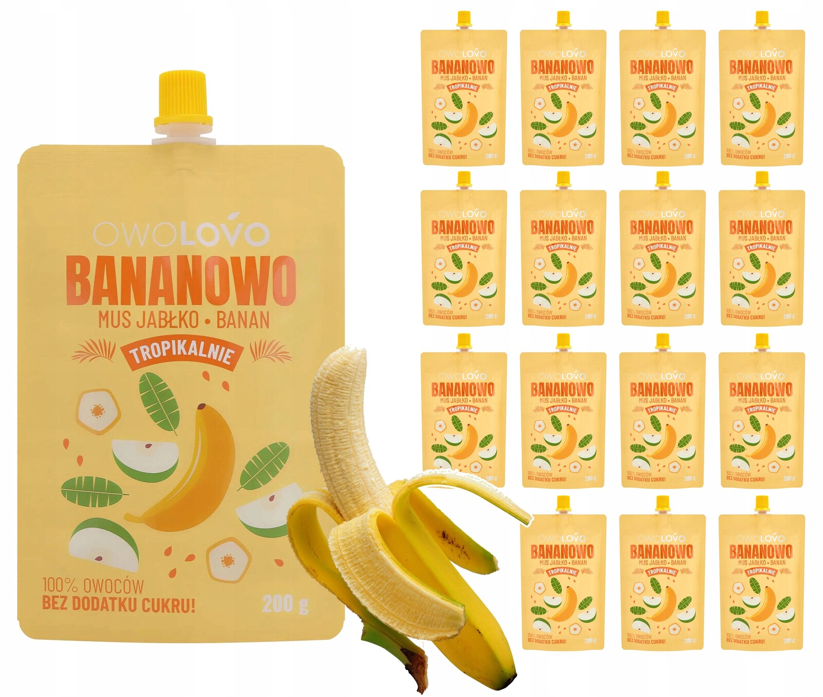 Owolovo Tropická Banánová pěna Tuba pro dospělé děti 16x200g Set