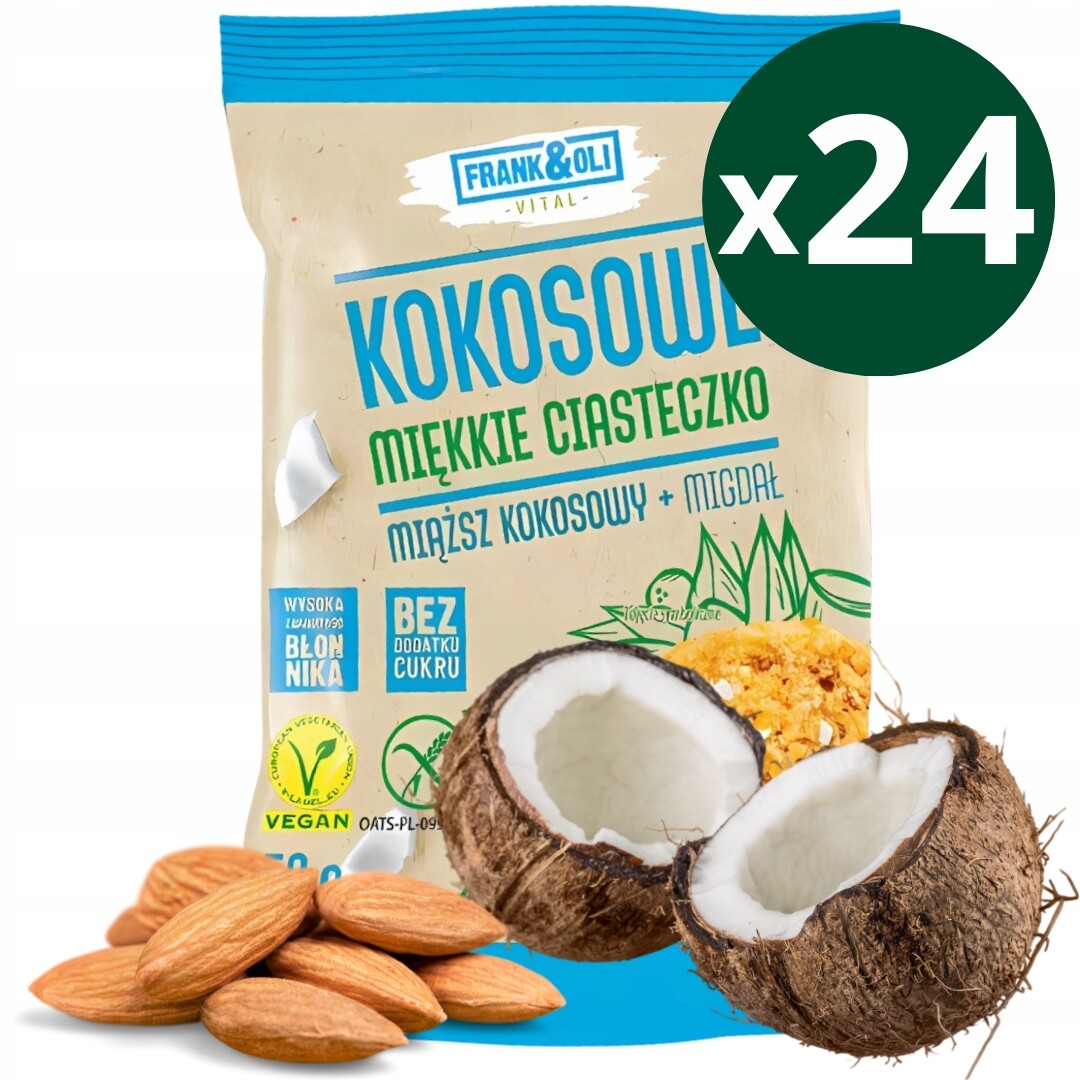 24 x Bezlepkové sušenky Bez Cukru kokos mandle 50 g Frank & Oli sušenky
