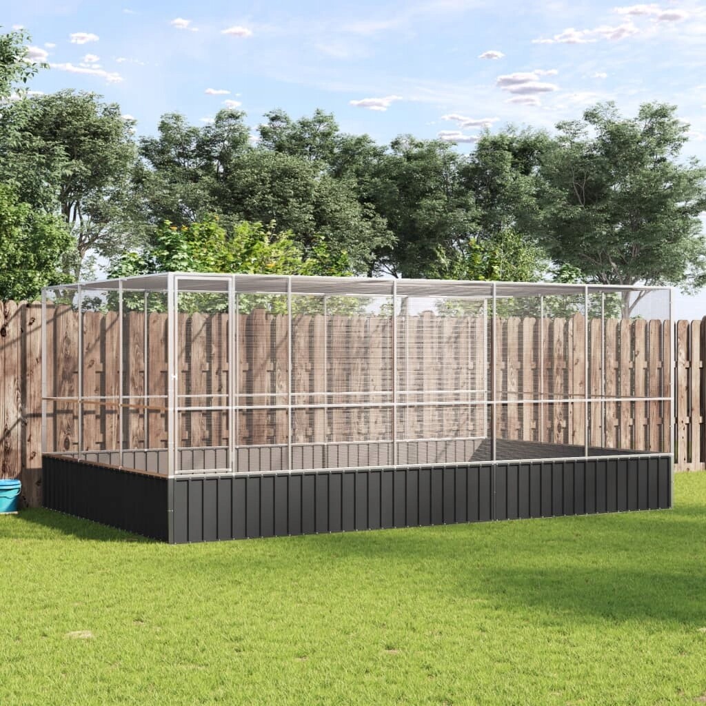 Voliéra S Nástavbou Stříbrná 1 139 X 307 X 212 Cm Ocel 518 x 307 x 212 cm