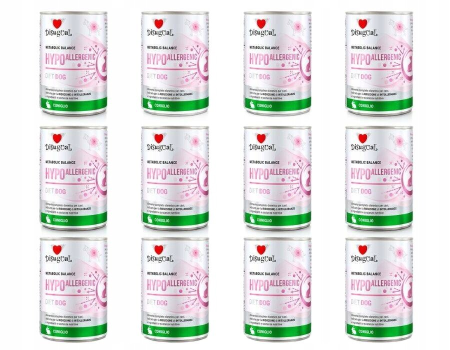 Disugual Krmivo Psi Vlhká veterinární dieta Hypoallergenic Králík 12 x 400 g