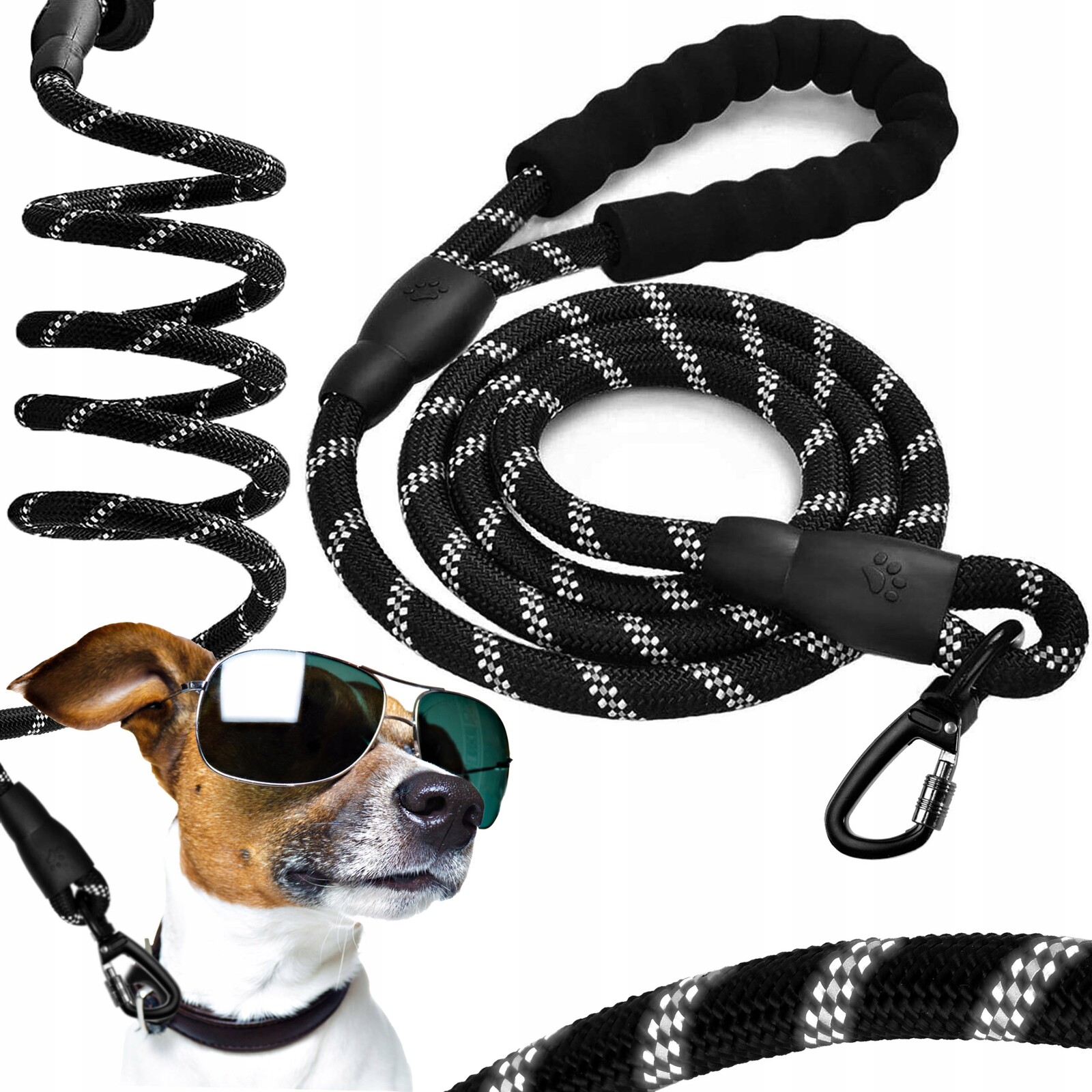 2 x Silná Vodítko Pro Velkého Psa S Odrazkami Odolná Černá Dlouhá 30