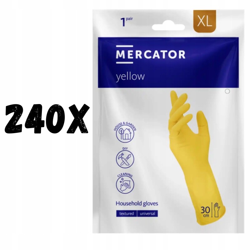 240x Latexové ekonomické rukavice bezpudrové žluté XL úklidové práce