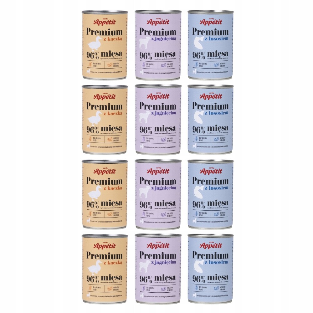 Comfy Appetit Premium MIX Chutí 12 x 400 g Kachna, Jehněčí losos