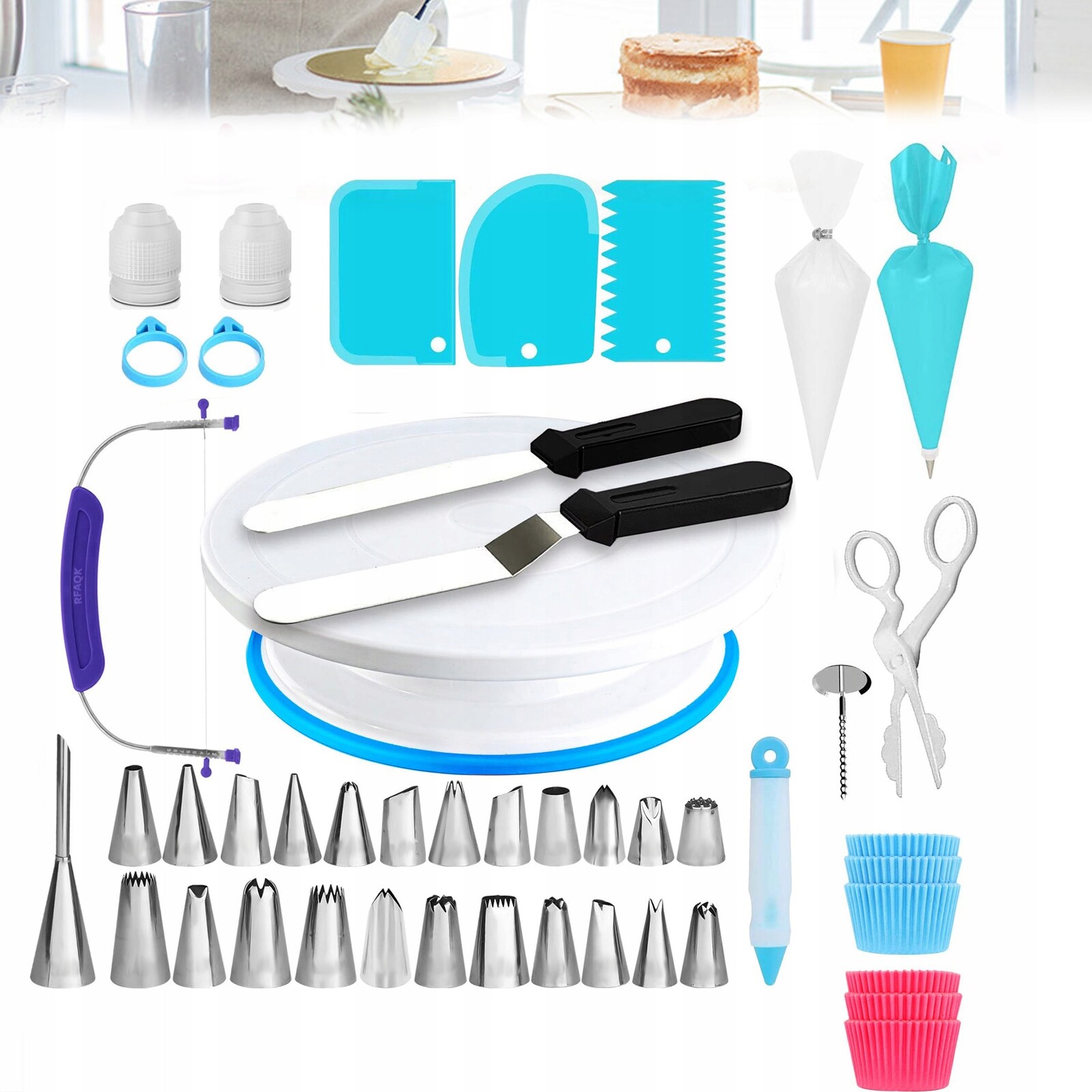 Cukrářská Sada Otočný Dortový Stojan Talíř 130 ks