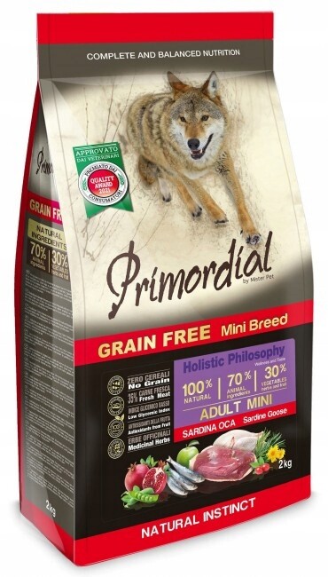 Suché Krmivo Primordial Dog Mini Adult Bez Obilovin Zdravá Sardinka Husa 6 kg