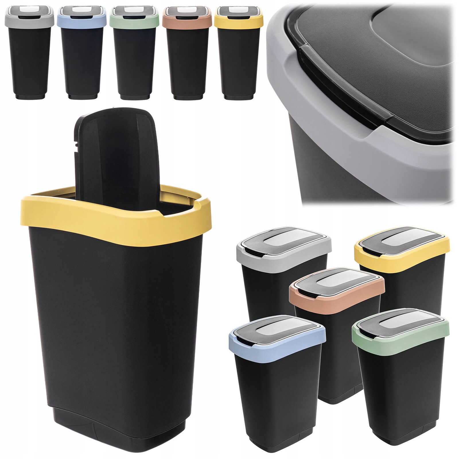 Odpadkový Koš 25 L, Nádoba Na Tříděný Odpad S Klapkou, Sada 5 ks