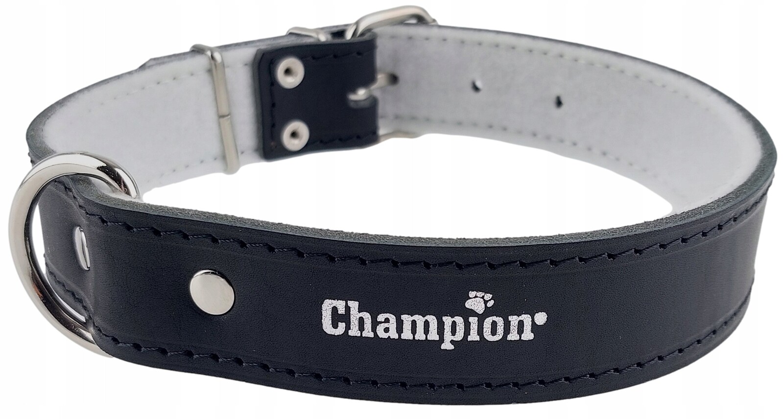 Polský výrobce Champion Přírodní obojek Lícová kůže 65 cm/4 cm Černá