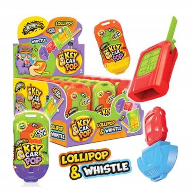 Lízátka Klíčenky do auta s píšťalkou Johny Bee 18 kusů