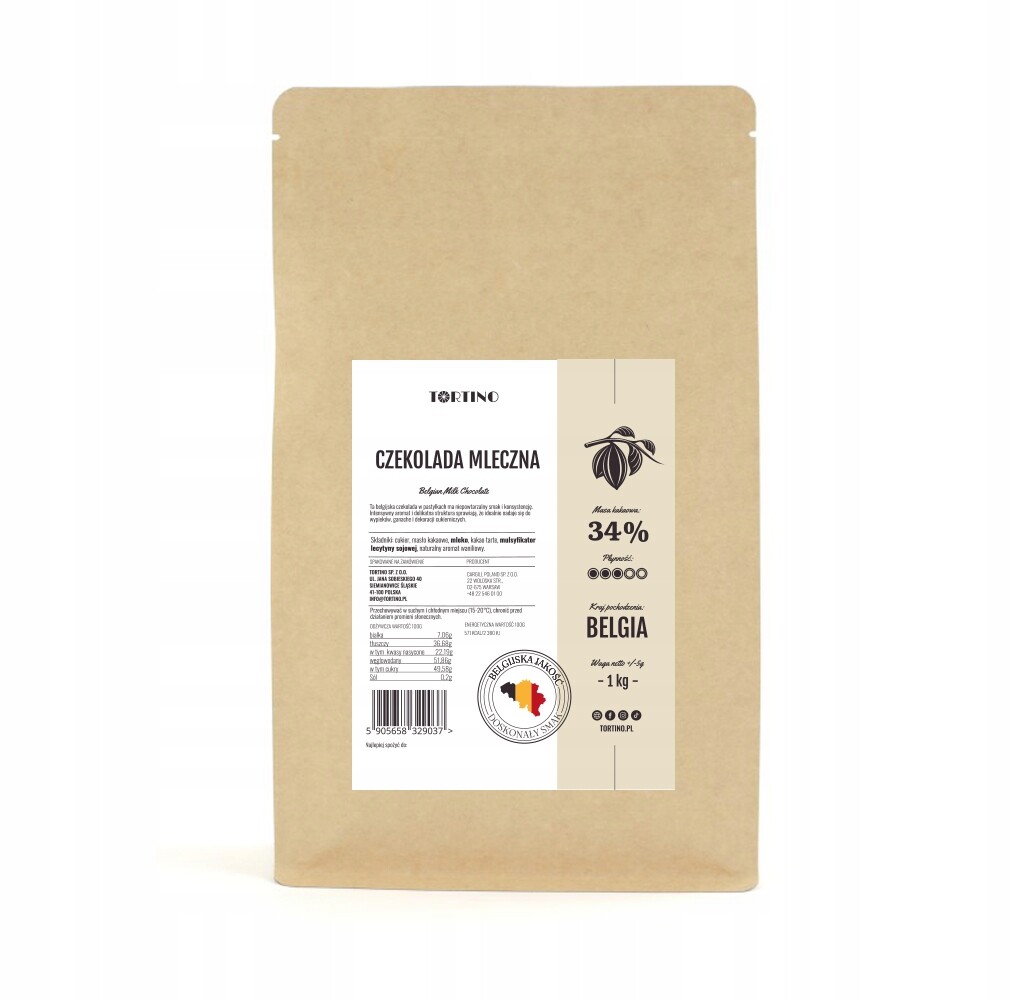 Čokoláda mléčná belgická 32% 1 kg Tortino