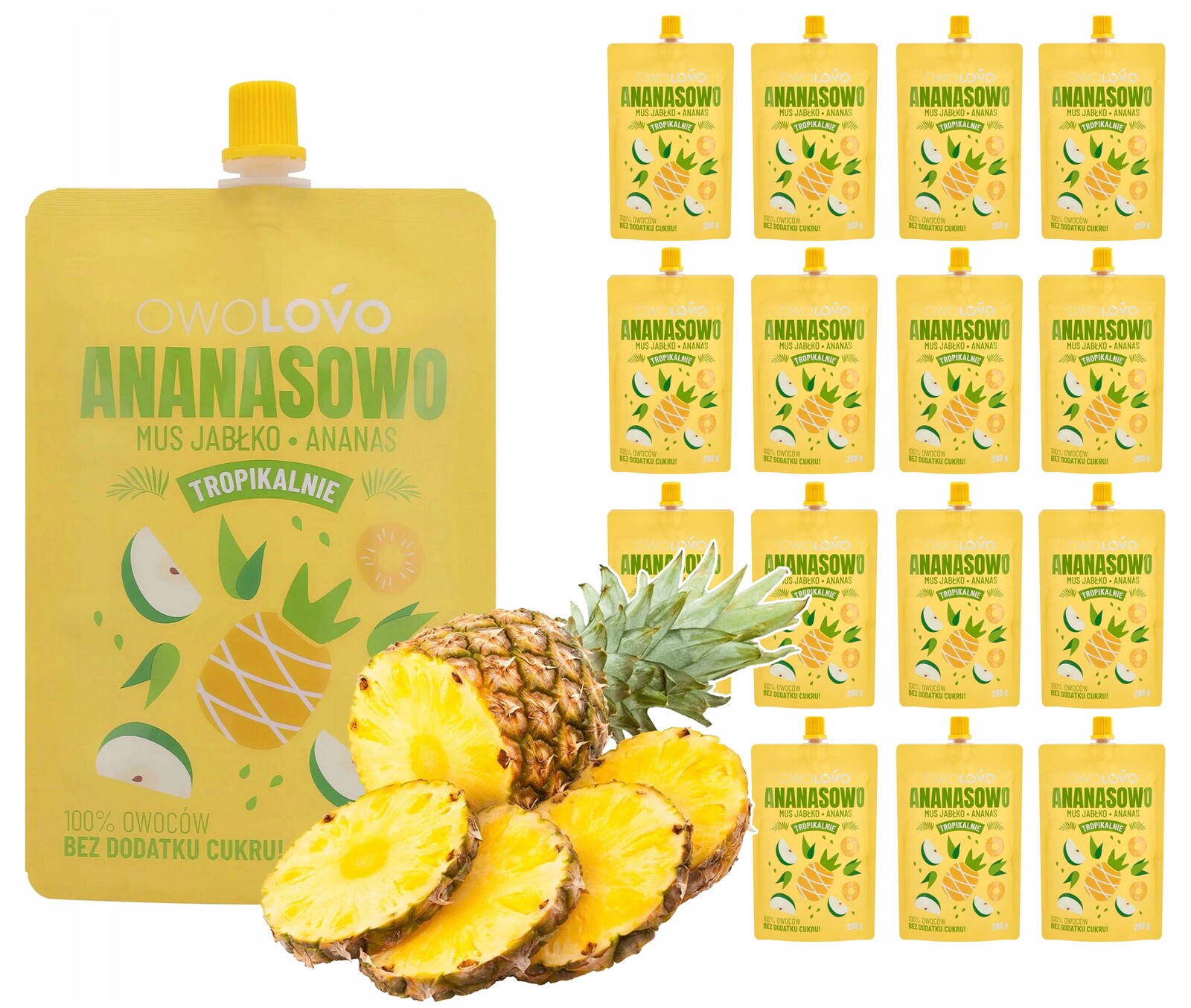 Owolovo Tropická pěna Ananasová tuba pro dospělé děti 16x200g Set