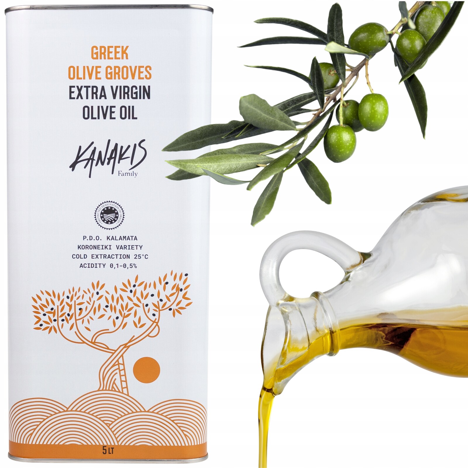 Extra panenský olivový olej Grecka Kalamata 5 l Studené lisování Pdo Kanakis