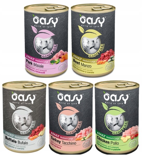 Oasy Grain Free krmivo mokré bez lepku Adult M/L Mix 5x400g