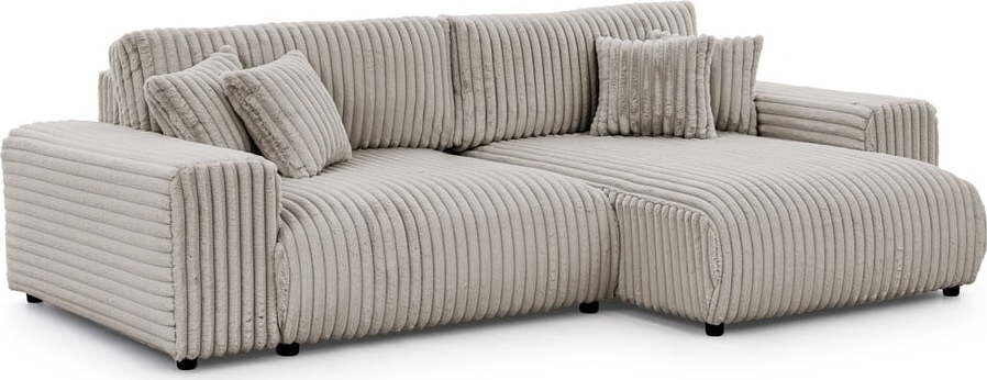 Světle šedá manšestrová rozkládací/s úložným prostorem rohová pohovka (pravý roh) Justin – Ropez