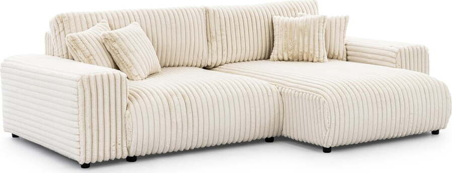 Krémová manšestrová rozkládací/s úložným prostorem rohová pohovka (pravý roh) Justin – Ropez