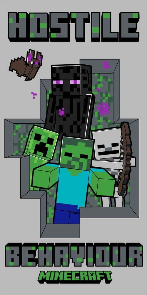 Šedá bavlněná dětská osuška 70x140 cm Minecraft Hostile Behaviour – Jerry Fabrics