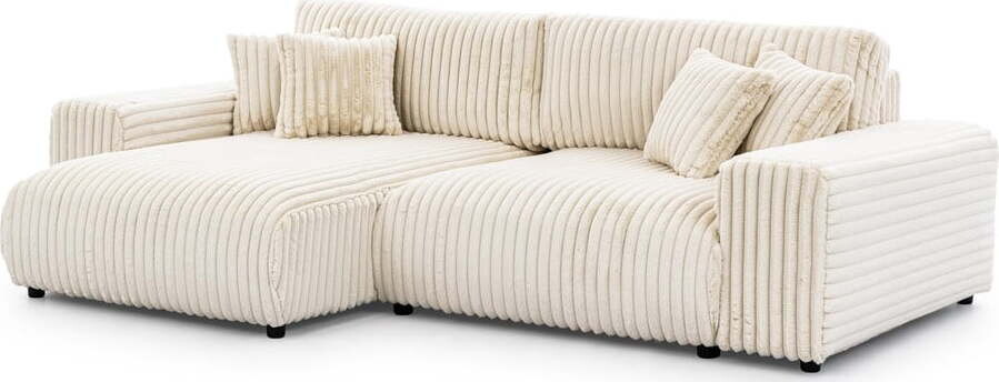 Krémová manšestrová rozkládací/s úložným prostorem rohová pohovka (levý roh) Justin – Ropez