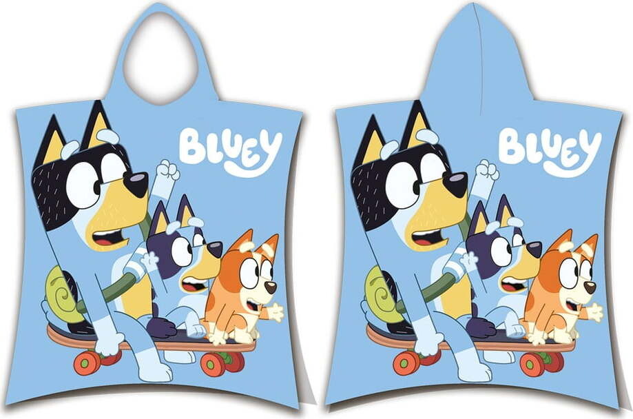 Modré bavlněné dětské pončo velikost 3-8 let Bluey Skate – Jerry Fabrics