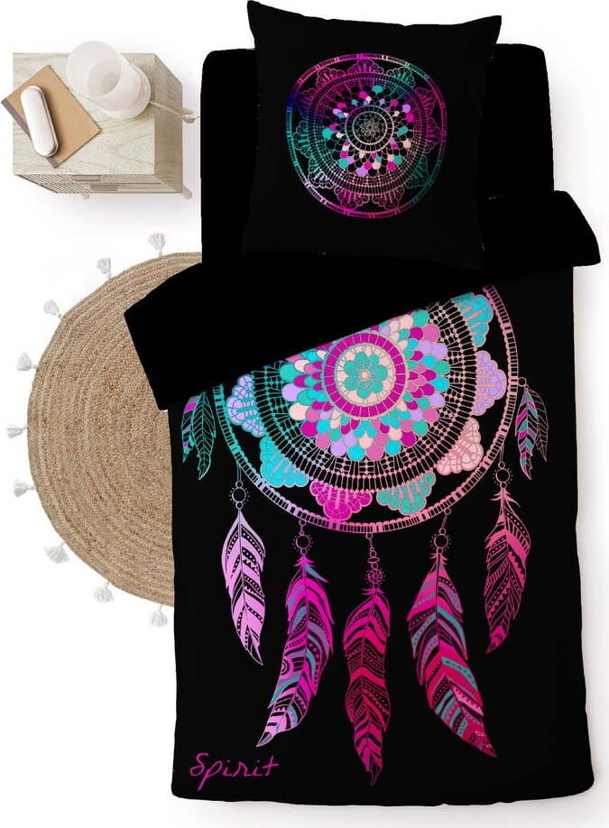 Černé bavlněné povlečení na jednolůžko 140x200 cm Porte Bonheur – douceur d'intérieur