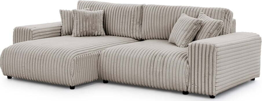 Světle šedá manšestrová rozkládací/s úložným prostorem rohová pohovka (levý roh) Justin – Ropez