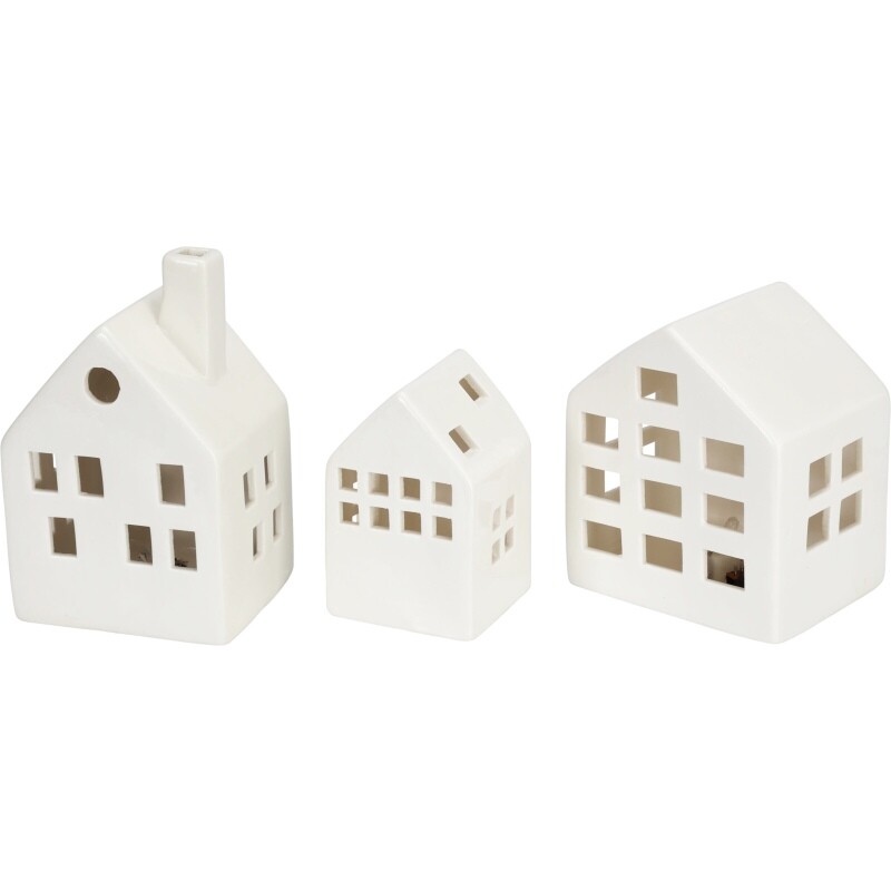 HOMESTYLING Dekorace keramické svítící domky sada 3 ks KO-DD1000520
