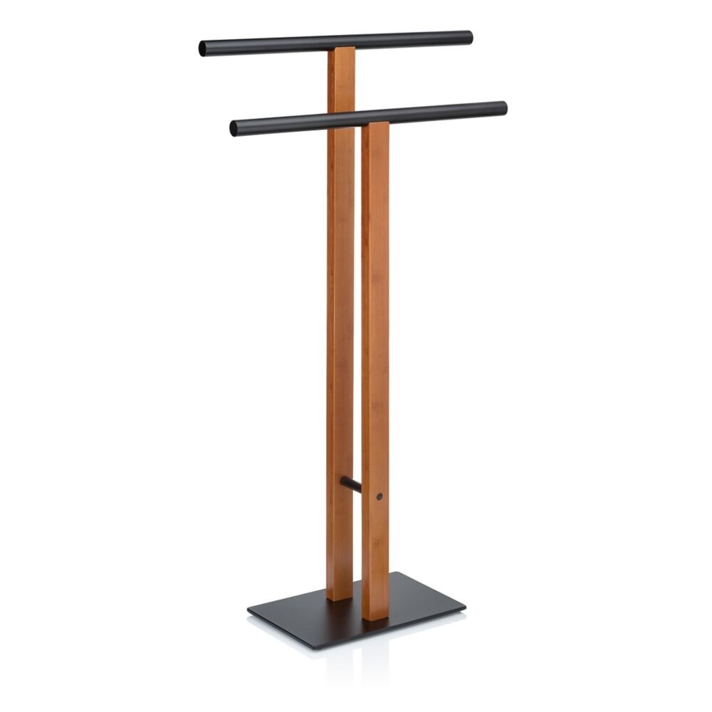 Držák na ručníky Amir kov/bambus černá/hnědá 30x20x93 cm KL-22572