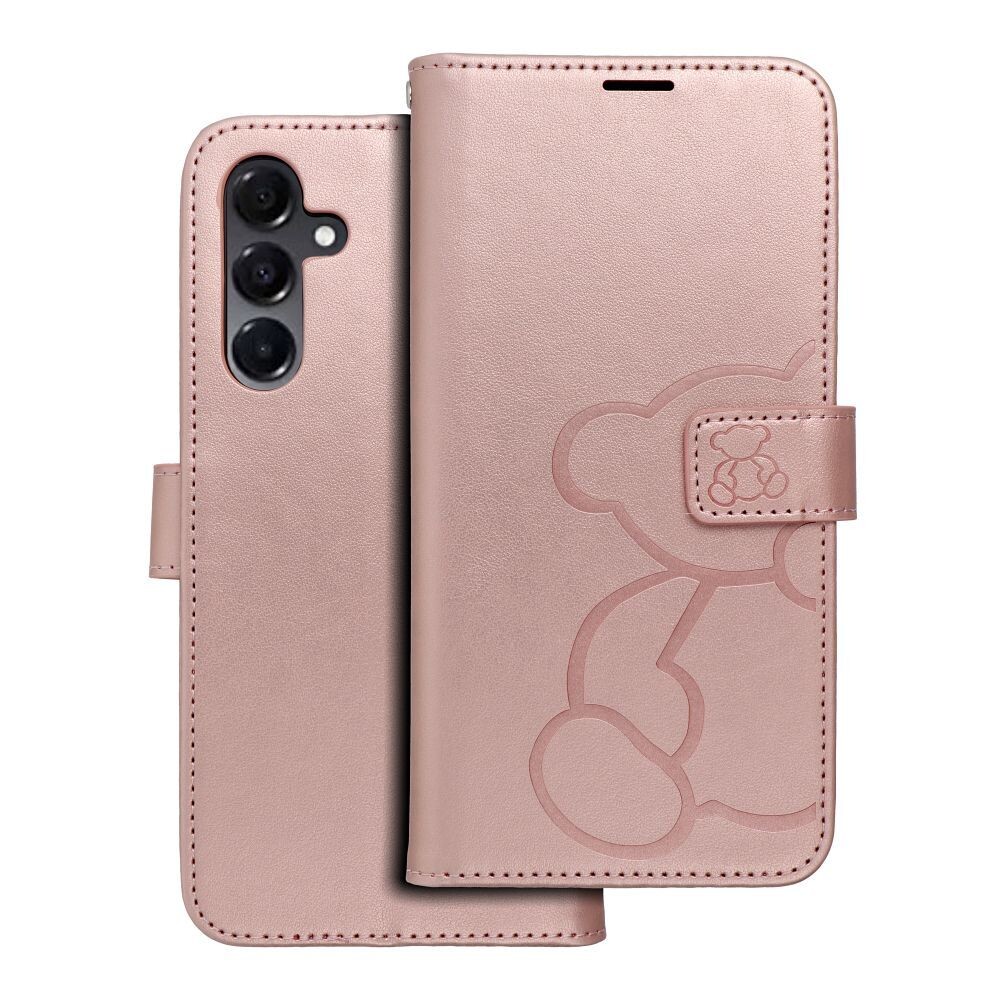 Flipové pouzdro MEZZO Book case pro Samsung Galaxy A16 5G, teddy bear rose gold