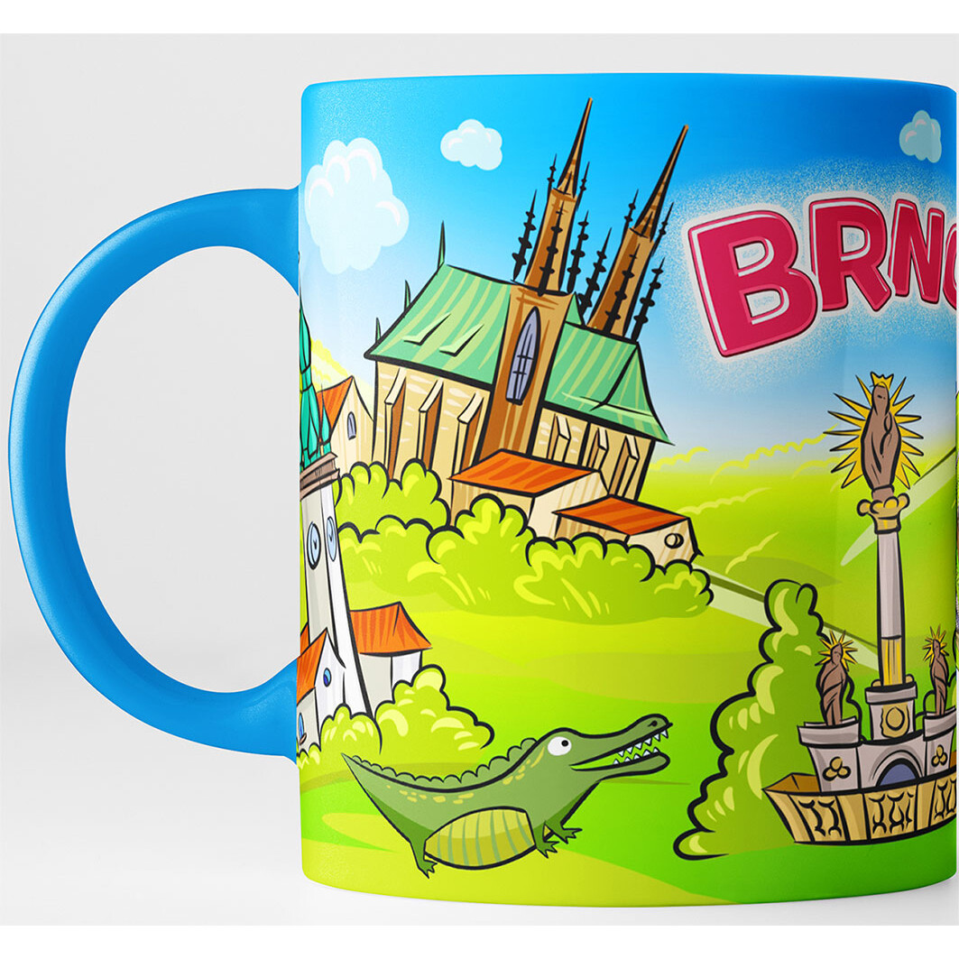 Hrnek malované Brno - barevný-modrý