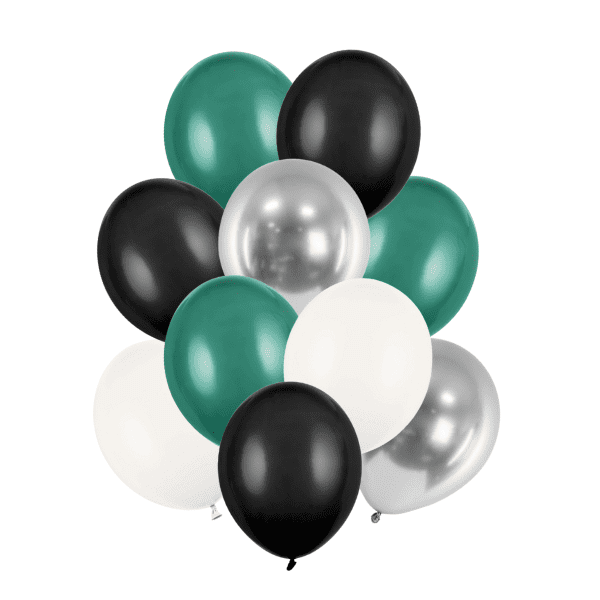 Balónky latexové pastelové (zelená, černá, stříbrná) mix 30 cm, 10 ks