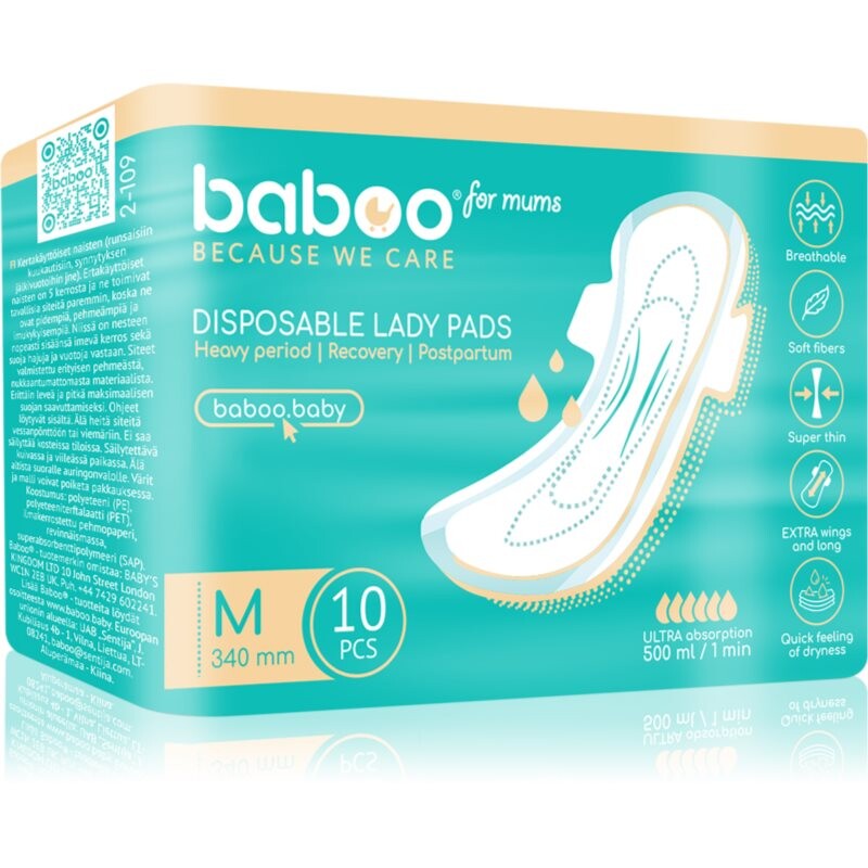 Baboo Postpartum Maternity Pads porodnické vložky jednorázové velikost M 10 ks