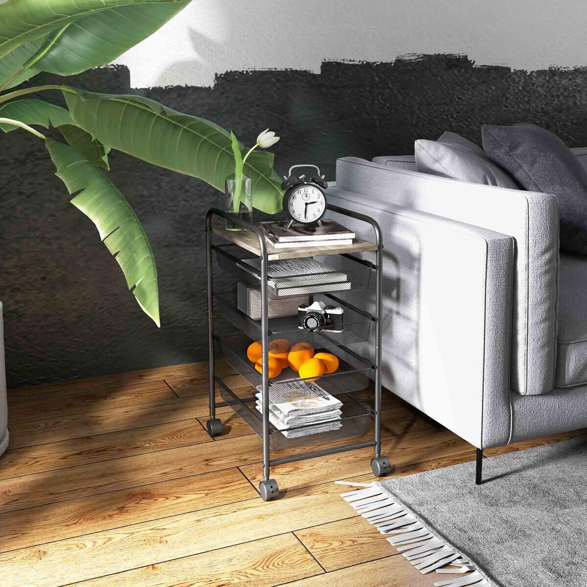 HOMCOM Kuchyňský vozík se 4 koši