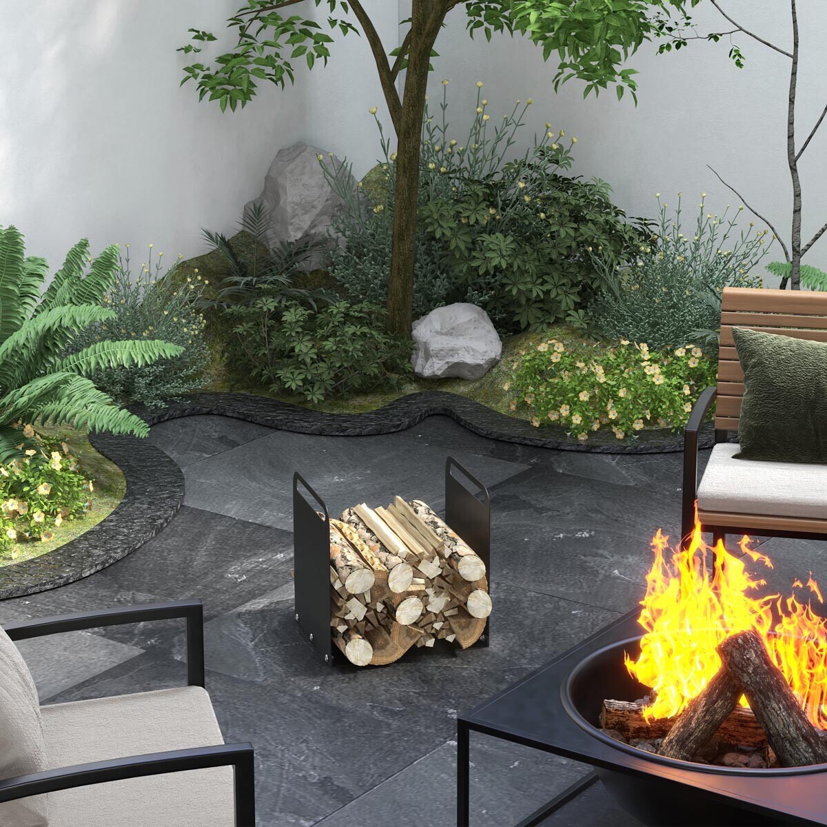 Outsunny Stojan na dřevo ke krbu, černý