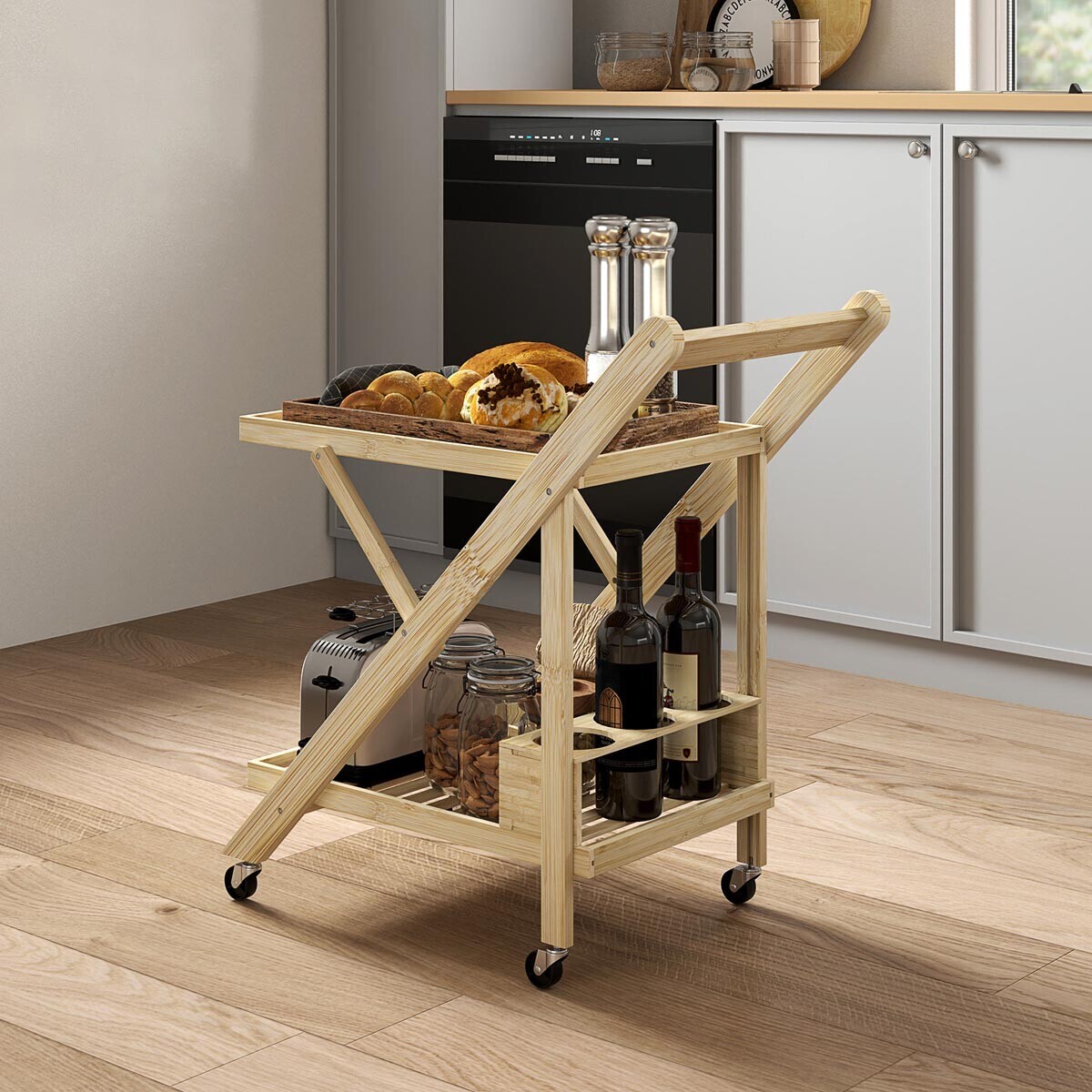 HOMCOM Kuchyňský vozík se stojanem na láhve