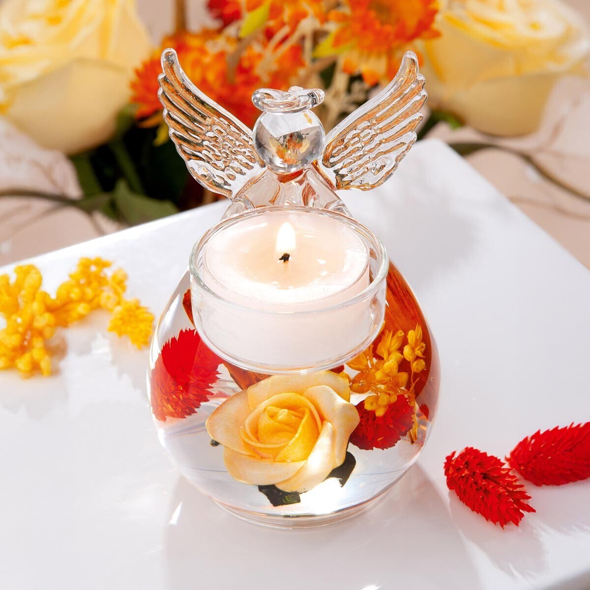 Gilde Svícen anděl - oranžové květy, medium