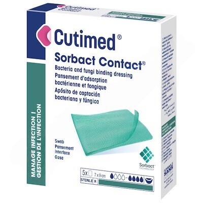 Cutimed Sorbact Contact antimikrobiotické krytí přířez 7x9cm rozložený rozměr 17x28cm 5ks