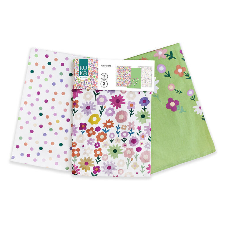 Bavlněné utěrky KVÍTKY 40 x 60 cm 3 ks