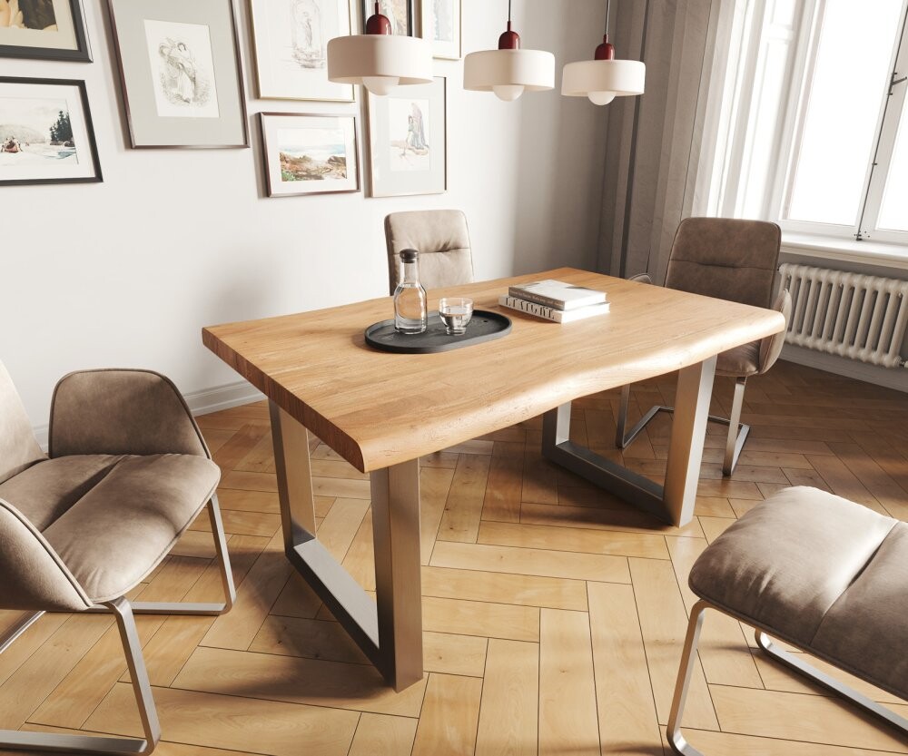 Jídelní stůl Edge 140x90 XL akácie přírodní nerezová ocel široká