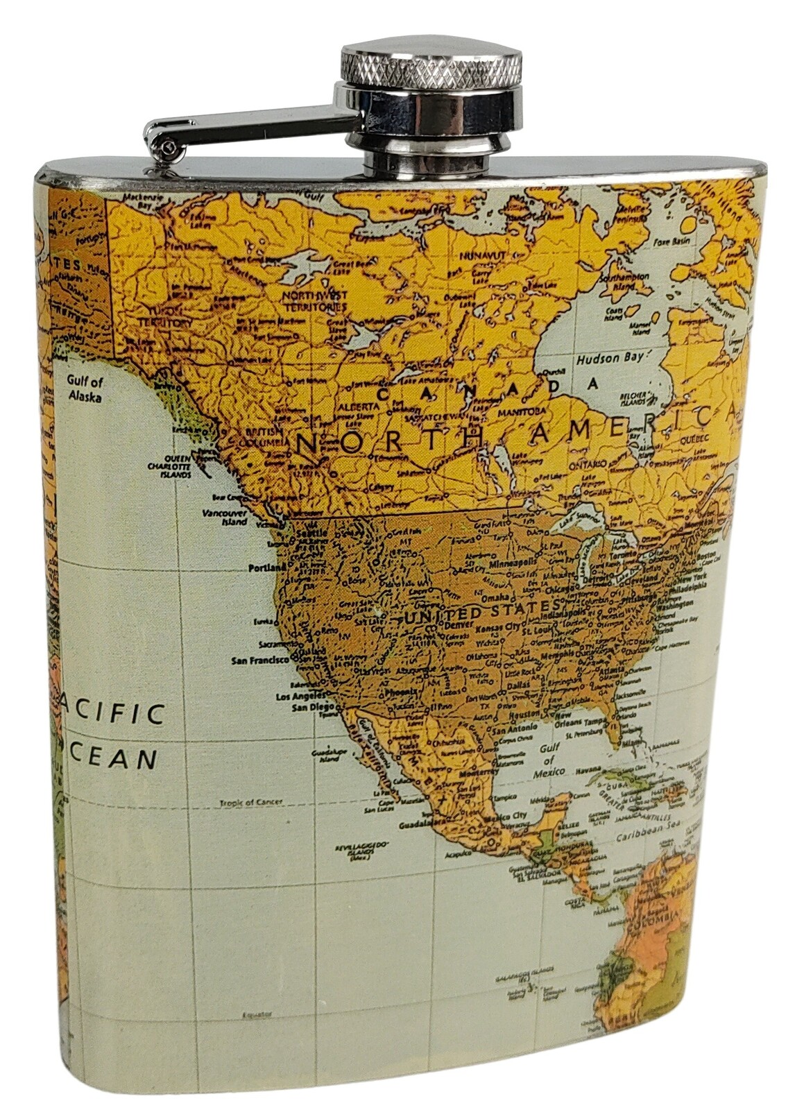 Likérka placatka mapa světa 8oz. 240ml nerez