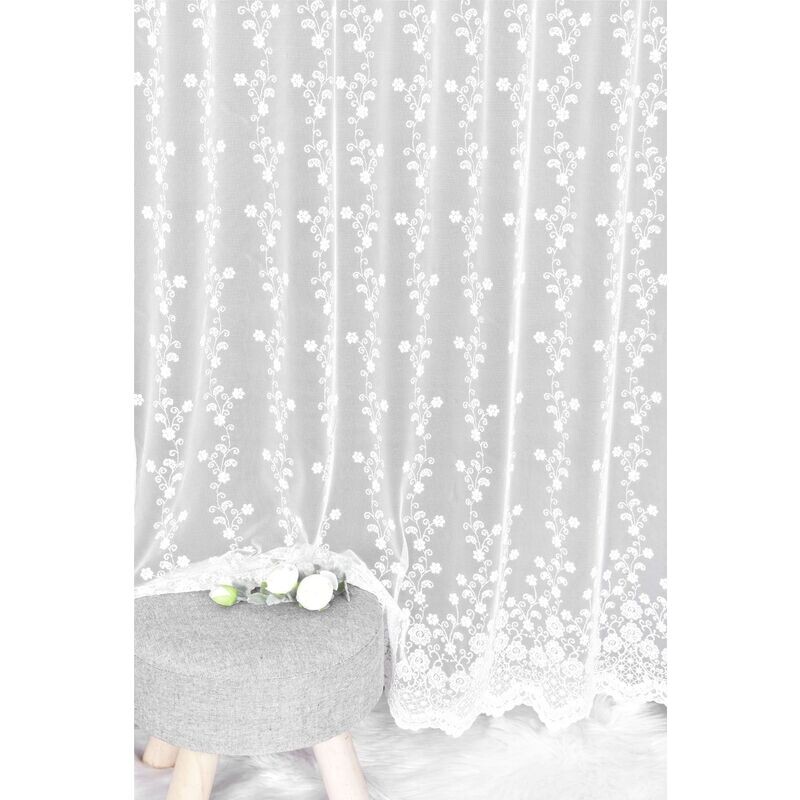 Záclona řecký tyl, Zámecké květy metráž, bílá 130 cm