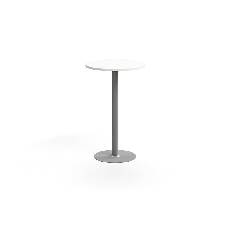 Barový stůl VERTICUS, Ø700x1100 mm, bílá/stříbrná
